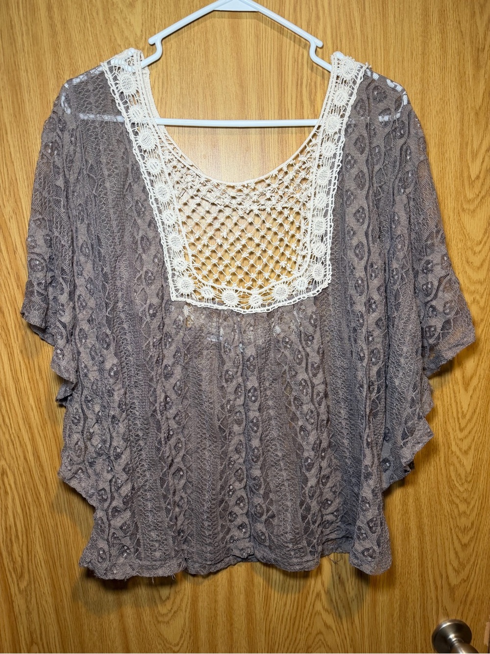 Maurices Taupe Lace Yoke Crochet Boho Tunic size 1